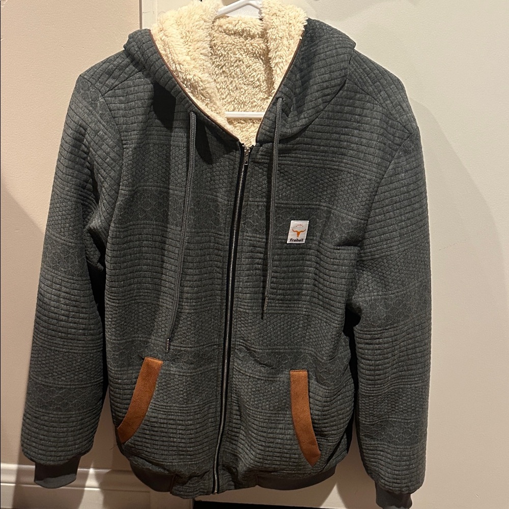 Freiheit Gray Hooded Jacket with Sherpa Lining